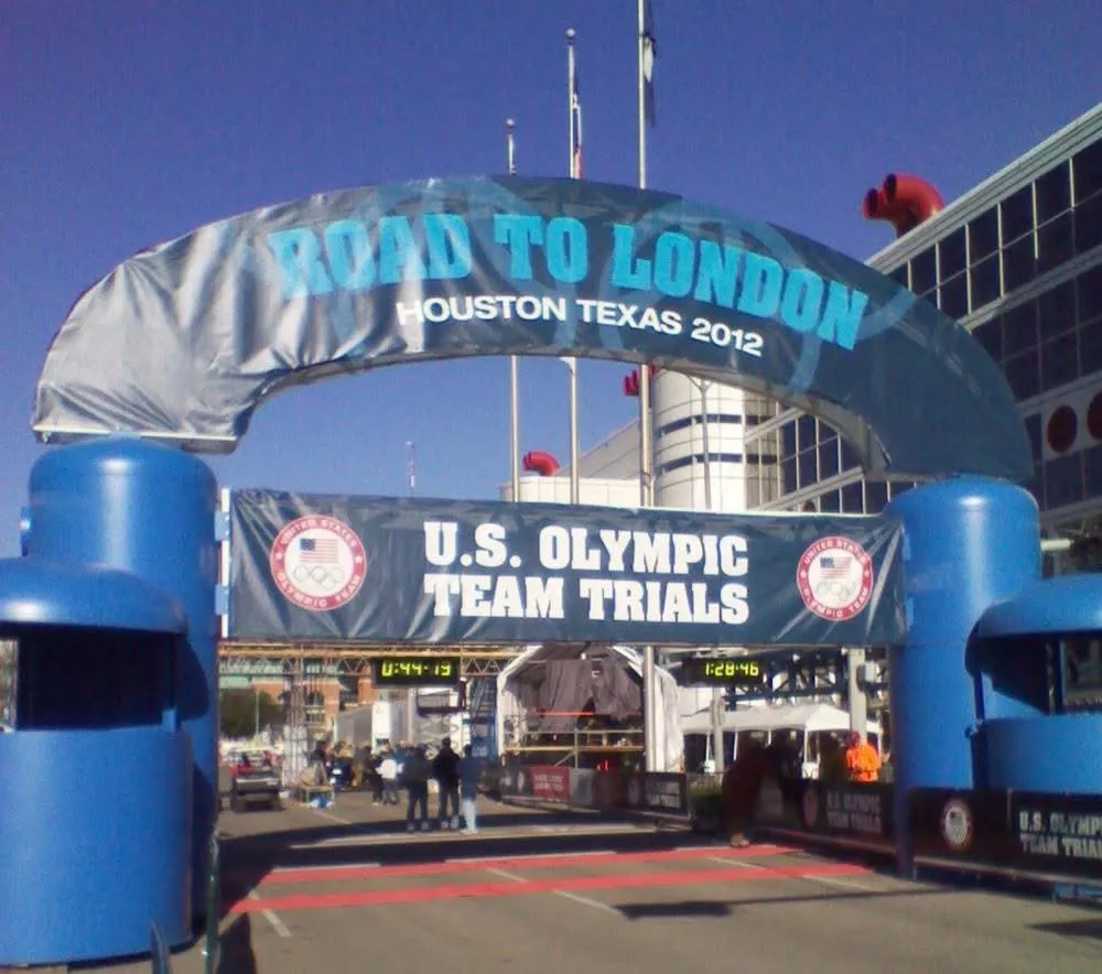 The Road to London arch over the U.S. Olympic Team Trials finish in Houston.